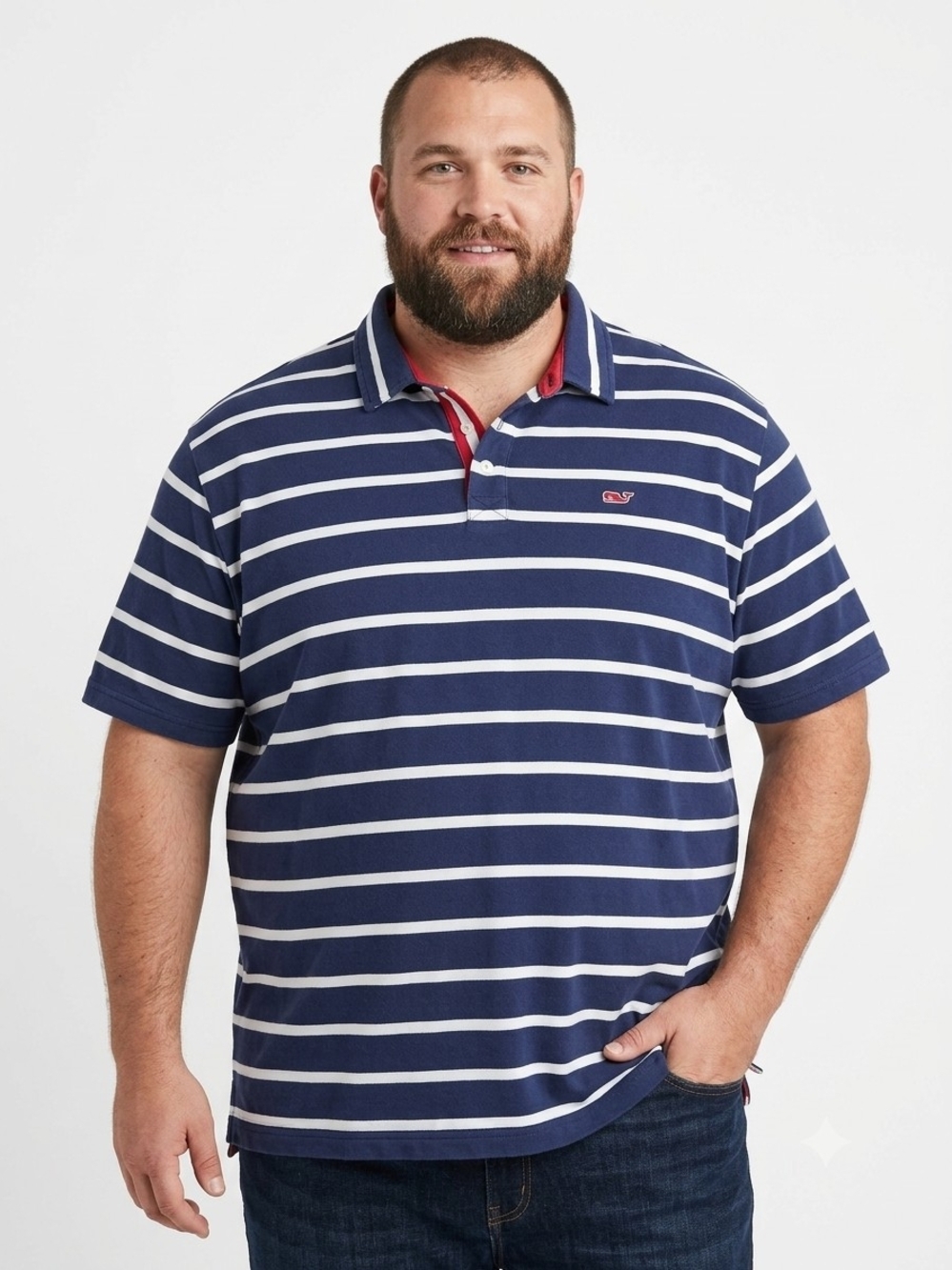Vineyard Vines Navy Blue White Striped Polo Shirt Mens XXL Preppy Whale Logo